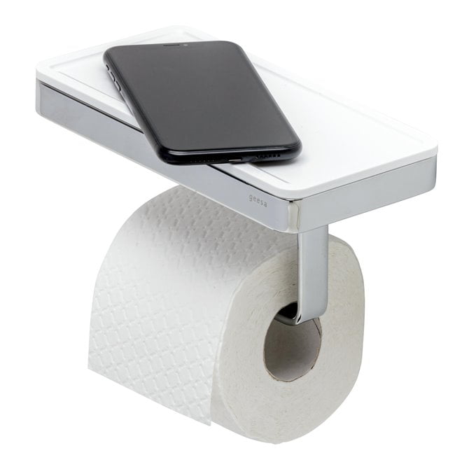 8712163210326_Geesa_Frame_imitp_918824-02 Toiletrolhouder met planchet Wit _ Chroom