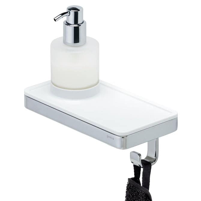 8712163210296_Geesa_Frame_imitp_918816-02 Zeepdispenser met planchet en haak Wit Chroom